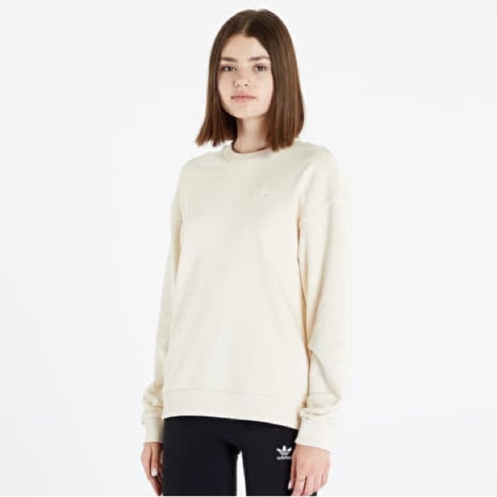 Adidas | Cream Crewneck Sweatshirt with Embroidered Trefoil Logo